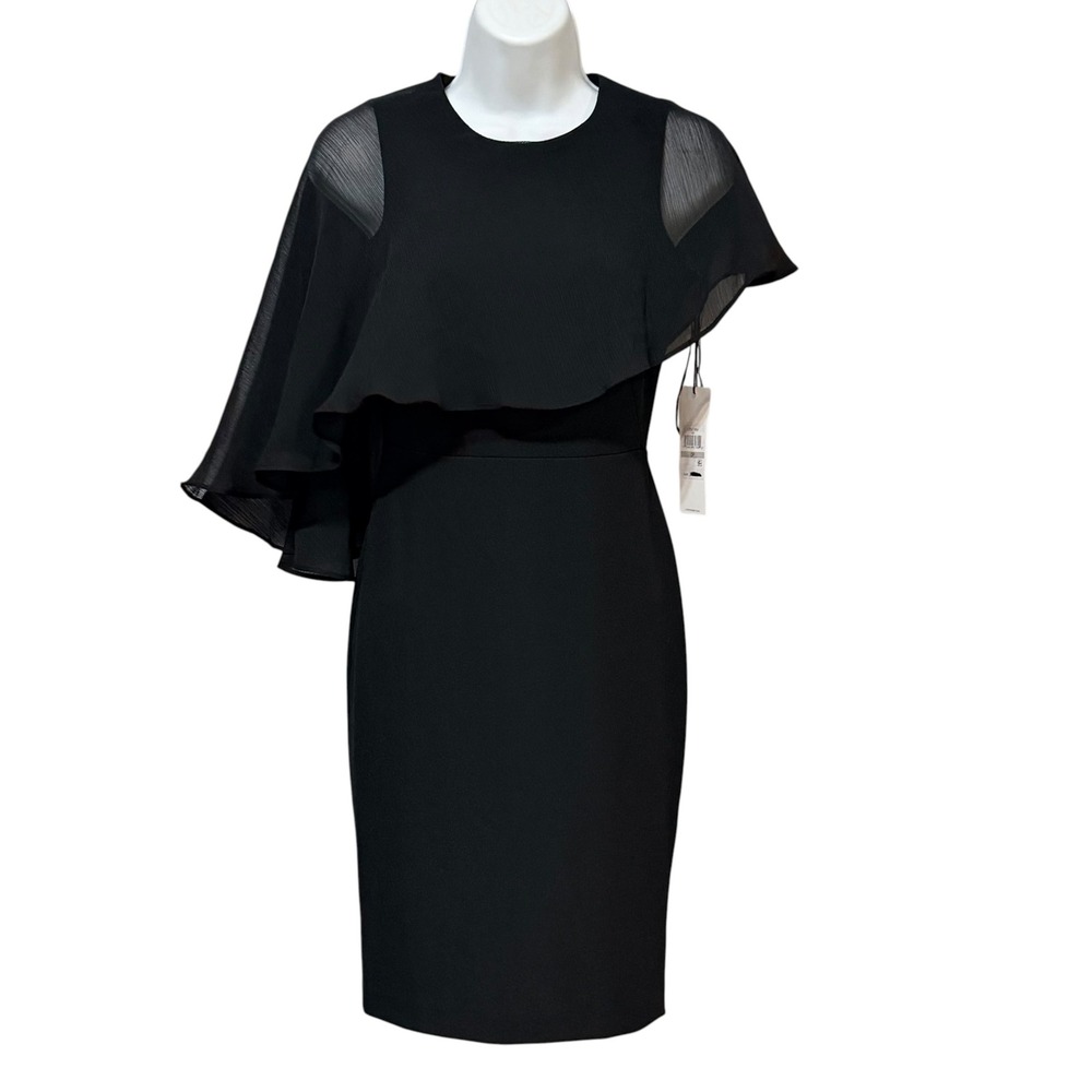Calvin Klein Womens Black Asymmetrical Cape Sheath Dress Petite 0P CD8C1664